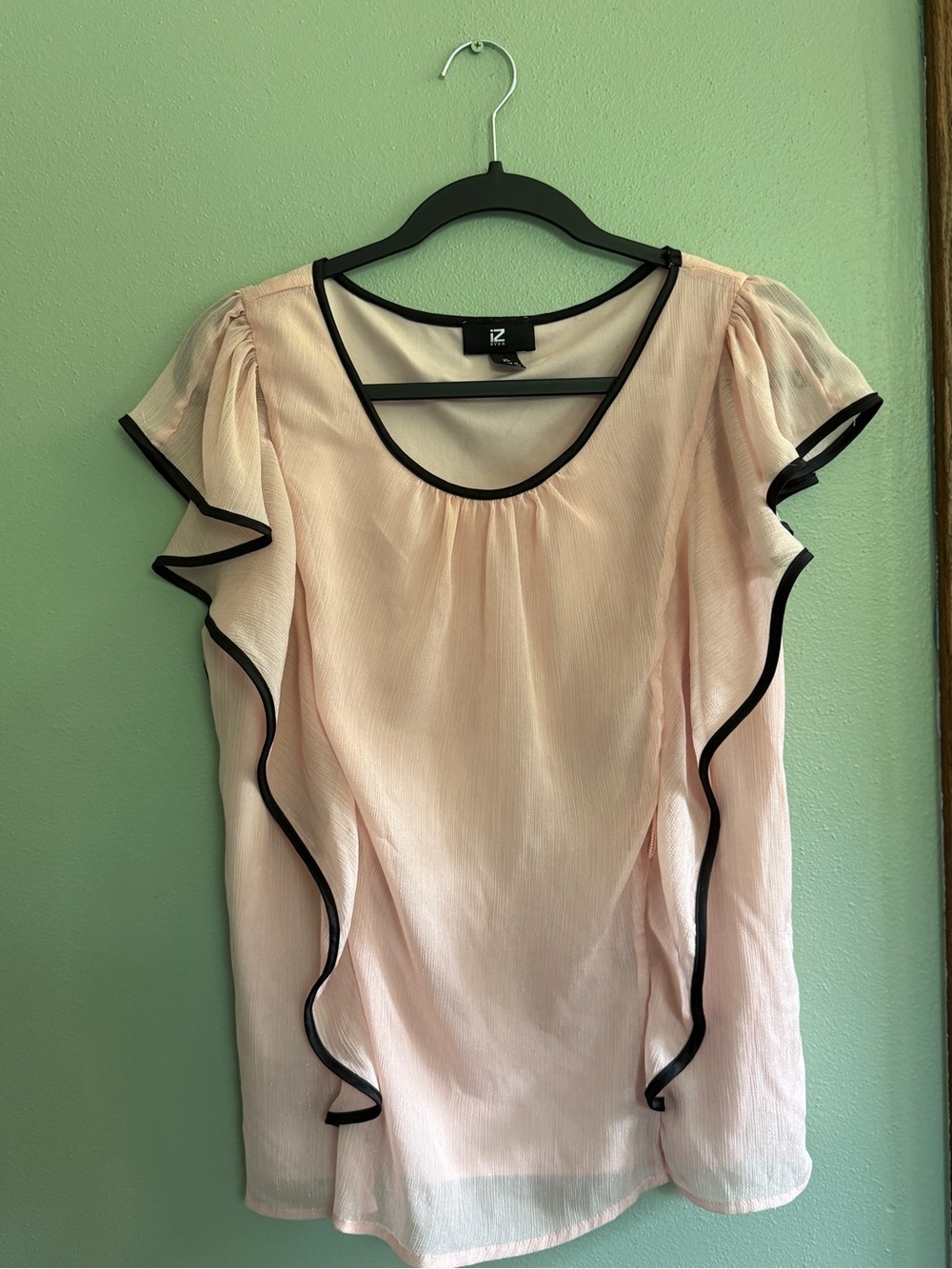 IZ Byer Light Pink Ruffle Trim Blouse Size XL